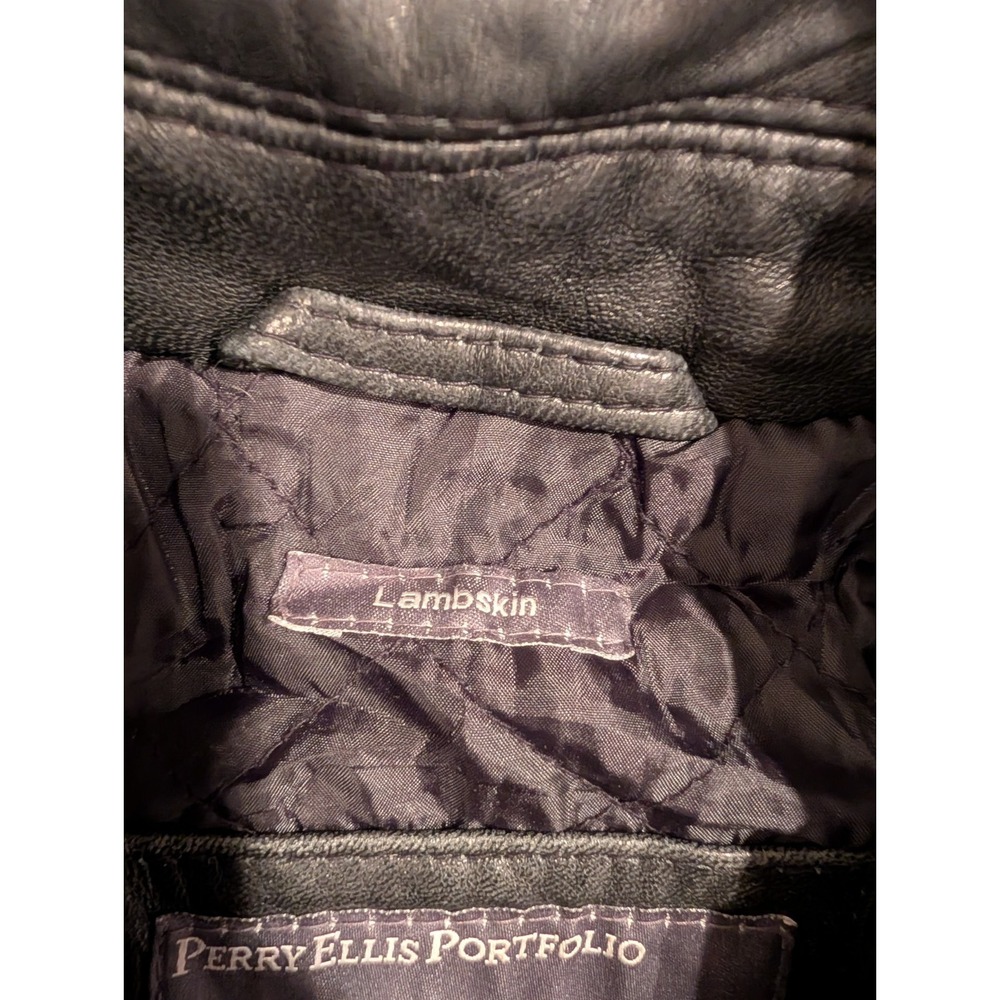 Perry Ellis Portfolio Lambskin Leather Jacket/Coat, Quilted Lining Brn, Men's L - Picture 7 of 7
